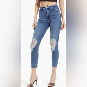 NWT Good American Good Waist Ripped Crop Skinny Jeans in Blue855, Size 26 OR 2